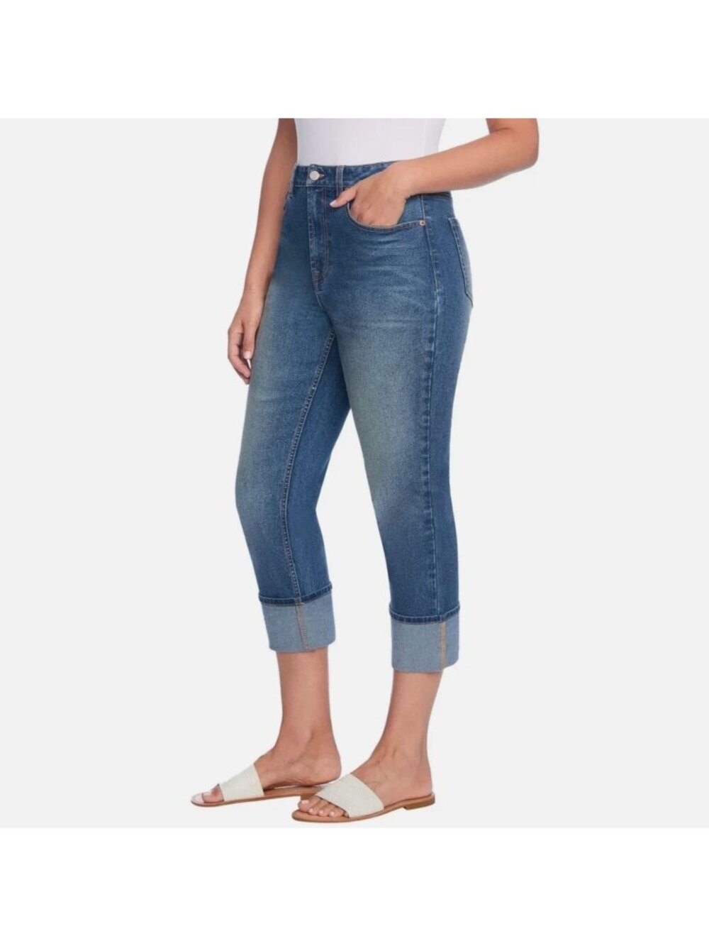 Frye Cuffed or Straight Leg High Rise Stretch Blue Jeans 10